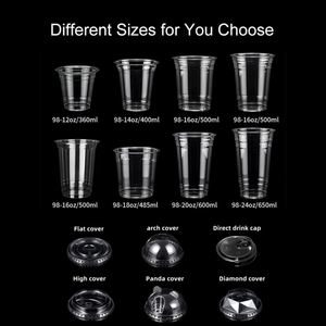 Gobelets en plastique jetables transparents de 16 oz en PET avec couvercles plats, logo personnalisé imprimé pour les boissons froides comme le thé au lait, la vodka, taille 12 oz - Product Image 4