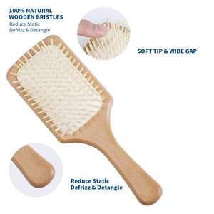 Logo personalizzato cuscino d'aria antistatico districante spazzola per capelli in legno massaggio pettine in legno di bambù - Product Image 3