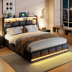 <span class=keywords><strong>Lit</strong></span> de rangement 160x200cm avec éclairage LED, port USB, tête de <span class=keywords><strong>lit</strong></span> rembourrée, rangement en velours noir - Product Image 3