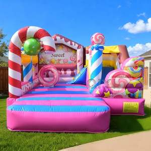 Château gonflable commercial avec toboggan, motif sucette bonbon, pour enfants, idéal pour la location événementielle - Product Image 2
