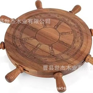 Shijie Wooden <b>Round</b> <b>Serving</b> <b>Tray</b> With Handle Solid Wood Snack Plate For Food Display - Product Image 3