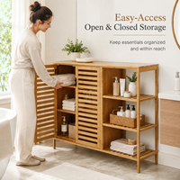 Étagère de rangement en bambou, 4 niveaux, grande capacité, avec portes doubles à persiennes, pour salon