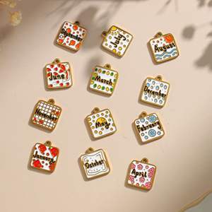 Charmes de <span class=keywords><strong>calendrier</strong></span> des pierres de naissance de 12 mois |   Pendentifs en acier inoxydable plaqué or 18 carats avec émail pour la fabrication de bijoux, bracelets et colliers DIY - Product Image 3