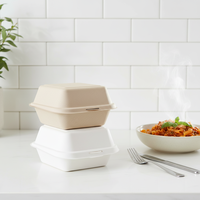 Boîte à hamburger en bagasse naturelle/blanche, écologique, biodégradable, durable, 6x6, 9x6, 8x8, 9x9 pouces