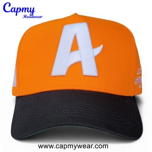 Casquette de baseball brodée sur mesure bicolore orange et noir, modèle designer Gorras ajusté à 5 panneaux pour homme, vente en gros - Product Image 2