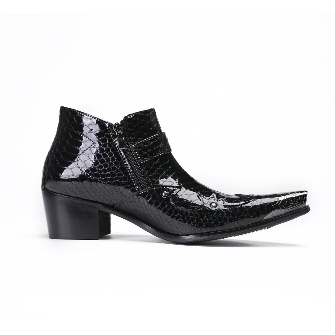NA486 New Men's Leather Boots Crocodile Print Side Zipper Pin