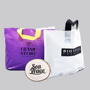 Bolsa de la compra de plástico PE con impresión de logotipo personalizado, bolsa de plástico con asa, bolsas de polietileno para embalaje