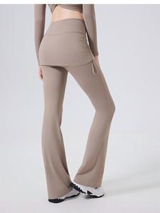 Pantalon de yoga évasé 2-en-1 pour femme, taille haute, froncé sur le côté, avec cordon de serrage, effet push-up, extensible, pour la marche quotidienne et le fitness – Vente en gros - Product Image 4