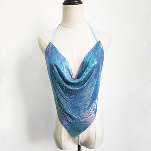 Best Selling Gold Sleeveless Metal <strong>Sequin</strong> Halter Backless <strong>Crop</strong> <strong>Top</strong> - Product Image 6
