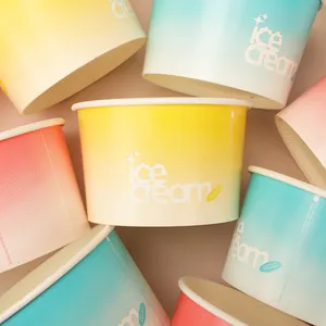Disposable Ice Cream Paper Cups Free Custom Logo Fried Yogurt Dessert Paper Bowl Round With Lids