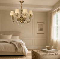 Lustre antique en bronze et laiton avec abat-jour en tissu plissé, douilles E14, pour salle de banquet, manoir, château