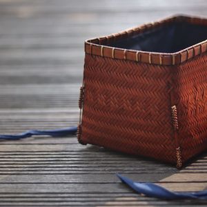<b>Bamboo</b> Woven Storage Box Rectangle 26x15x13 Cm For Tea Storage Living Room Use Distressed Color Handmade - Product Image 4
