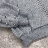 Conjuntos unisex de chándal Premium, chándal de peso pesado personalizado, pantalones cortos de doble cintura con diamantes de imitación y conjunto de Sudadera con capucha y cremallera bordada