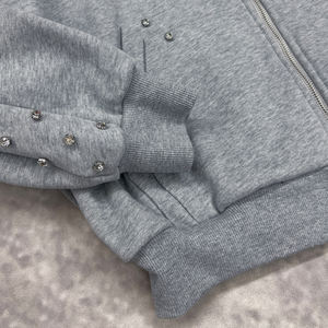 Survêtement de qualité supérieure Ensembles unisexes Survêtement lourd personnalisé Short à double taille en strass et ensemble de sweat à capuche zippé brodé - Product Image 3