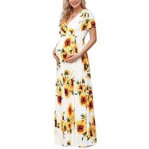 Vestido mulheres do verão casual maxi plus size floral vestido de maternidade DGFD-102