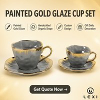 Tasse et soucoupe en céramique élégantes et luxueuses avec glaçure dorée peinte et décorée, design personnalisé pour cadeau ou décoration quotidienne