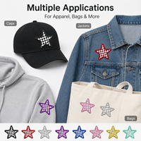 Prêt à expédier : Patchs étoile à carreaux, badges brodés à carreaux, appliques thermocollantes à bordure pailletée pour chapeaux, vente en gros en stock