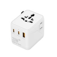 Worldplug All-in-One 20W PD Pengisi Daya Cepat Universal World Plug 2 Port Tipe-C Adaptor Perjalanan Internasional QC3.0 Laptop Ponsel