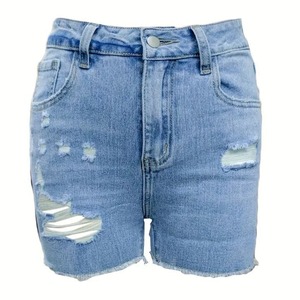 Shorts in denim a vita alta a zampa d'elefante <span class=keywords><strong>TEMU</strong></span> transfrontalieri, strappati e sfrangiati, pantaloni estivi vintage ad asciugatura rapida e spazzolati - Product Image 2