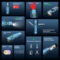 Lampe torche rechargeable USB-C 5-en-1, 3200LM, portée 330m, CRI90, lumière de diffusion, UV 660nm, faisceau rouge 520nm, faisceau vert