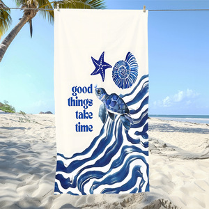 Serviette de plage ChamXue Série Bleue Style Océan, séchage rapide, ultra absorbante, en microfibre, motif tortue de mer de dessin animé - Product Image 2