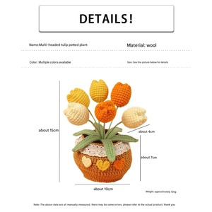 Adorno en maceta <span class=keywords><strong>de</strong></span> tulipán <span class=keywords><strong>naranja</strong></span> degradado <span class=keywords><strong>de</strong></span> 6 cabezas tejido a mano, maceta grande tejida con hilo, flor artificial, decoración <span class=keywords><strong>de</strong></span> escritorio para el hogar, bonsái - Product Image 6