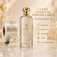 Autocollants transparents personnalisés pour parfums avec logo sur mesure, estampage à chaud doré, étiquettes imperméables pour marques de luxe