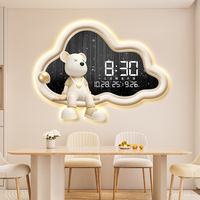 Salle à manger peinture décorative avec horloge ours violent dessin animé lumière LED mur Art fond tenture murale peinture créative