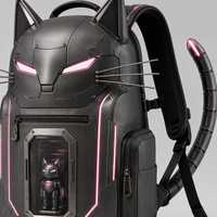 Sac à dos Ita Bag personnalisé en forme de chat robot, gris foncé, en cuir PU et PVC avec fenêtre, fabrication d'échantillons OEM ODM