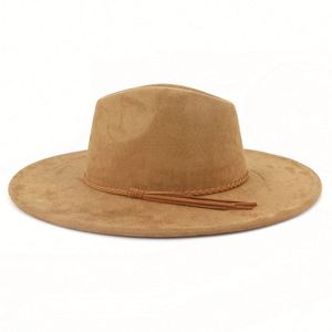 Sombreros Fedora de Gamuza al por Mayor con Ala Ancha de 10 cm para Mujer, Sombrero Jazz con Borla y Adorno de Corazón Color Durazno - Product Image 3