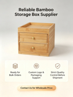 Organizador de Almacenamiento de Bambú Natural con 2 Cajones, Caja de Almacenamiento de Escritorio Multiusos para Cosméticos, Papelería, Té