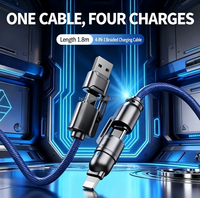 Kabel Pengisian Daya Cepat Tipe-C BJC 48H 240W Biru Dongker 4-in-1 Multi-Port Flash Charge Konduktor Tembaga Murni USB a untuk iPhone