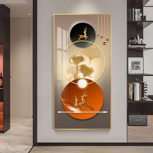 Peinture de porcelaine en cristal de cygne nordique moderne abstraite de luxe, image d'animal de cerf, décoration murale - Product Image 2