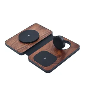 Walnut wood 3 in 1 Foldable Wireless Charging Station For Apple Wireless Charger Stand Fast Wireless Charger for Iphone 15 14