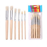 6 pinceaux en bois pour pochoirs, poils naturels purs, pour peinture acrylique, à l'huile et à l'aquarelle