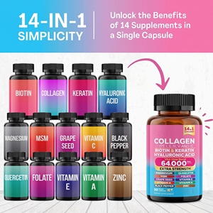 Capsule di bellezza complesse al collagene 14-in-1, molto vendute, <span class=keywords><strong>integratori</strong></span> per pelle, capelli e unghie per donne adulte, 90 capsule, vitamine e <span class=keywords><strong>minerali</strong></span> 2 - Product Image 6