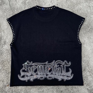 Streetwear Boxy Acid Wash T-Shirt 100% Cotton Rhinestone <strong>Cropped</strong> Tank <strong>Top</strong> Custom Screen Printed Sleeveless Shirts <strong>for</strong> <strong>Men</strong> - Product Image 2