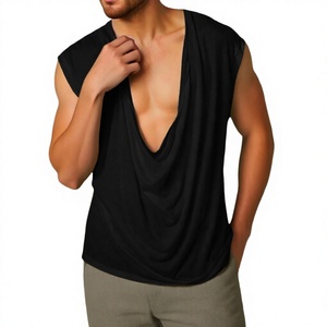 Men's Solid <b>Black</b> Sleeveless V-Neck <b>Tank</b> <b>Top</b> Casual Knitted Loose Fit Summer Wear - Product Image 3
