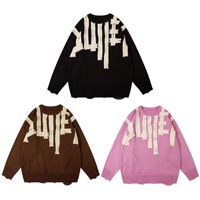 Pull unisexe rétro de style streetwear, tricoté, manches longues, automne, style coréen, avec patch lettre et logo frontal, anti-boulochage, 100% acrylique