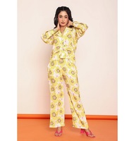 Ensemble chemise plissée imprimée et pantalon droit pour femme, ensemble coordonné élégant, tenue deux pièces au design moderne, look tendance pour femme