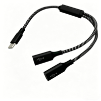 Câble d'extension USB-C vers double USB-C femelle tressé en nylon, 0,3 m, 1 m, 2 m, synchronisation rapide des données, dongle OTG, logo OEM, type C