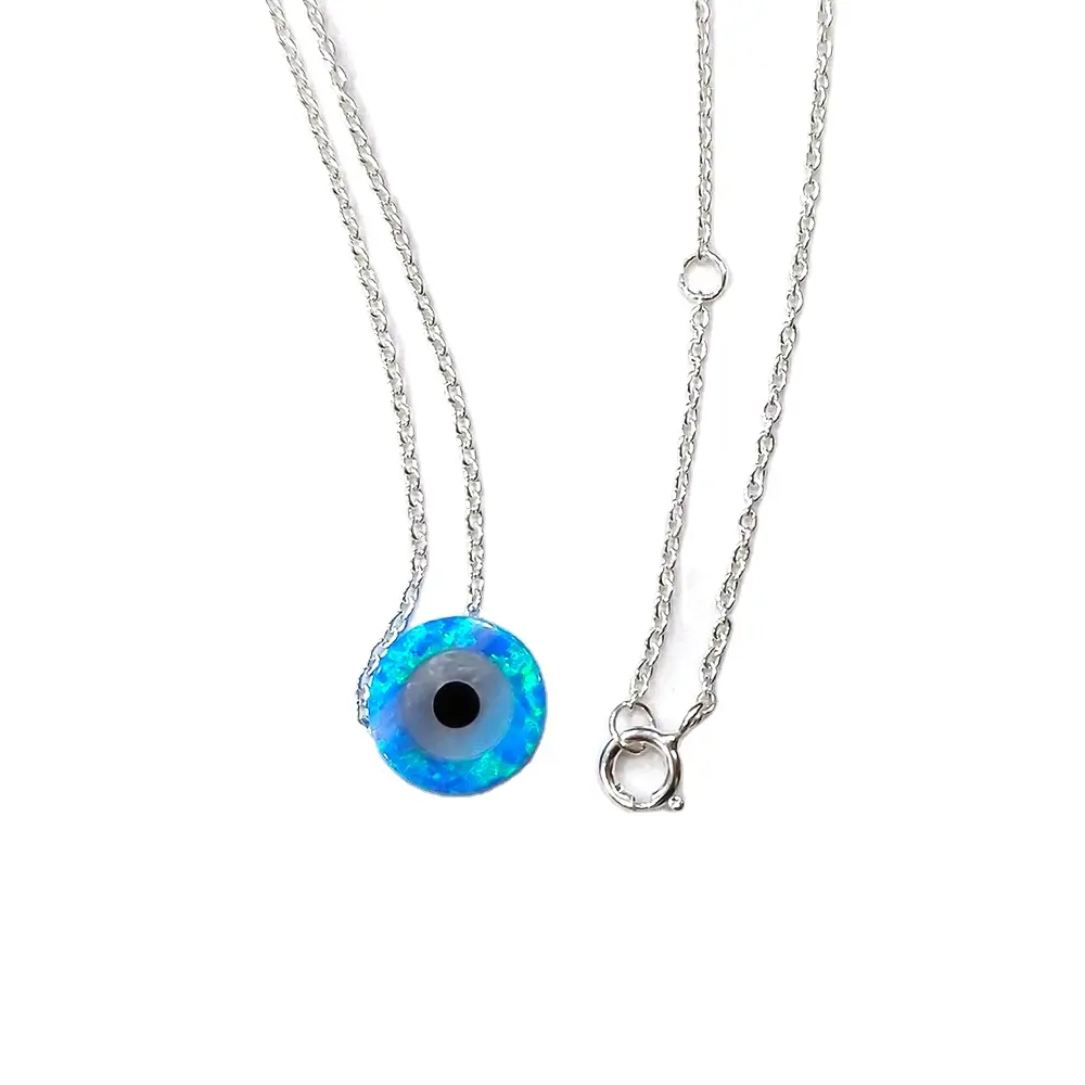 1 pezzo personalizzato occhio rotondo catena pendente opale sintetico occhio blu opal 925 argento collana oro/argento/oro rosa placcato