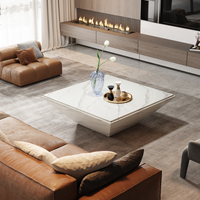 2024 nouveau design moderne luxe carré bois blanc mat faux marbre table basse pour la maison