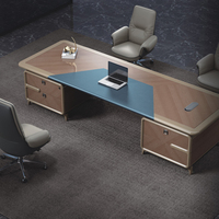 Ensemble de bureau de direction convertible moderne de luxe avec panneau solide, chaise en L, meuble de classement, finition cuir commercial, garantie 3 ans