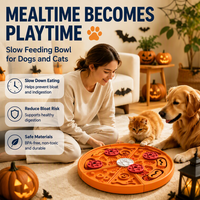 Nouveauté Halloween : Gamelle Pizza Distributrice Lente Premium avec Tapis de Léchage et Jouet Distributeur de Friandises, Design Citrouille