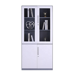 Armoire de rangement de bureau en métal avec 2 portes en verre et 2 portes en fer, armoire de classement en métal - Product Image 3