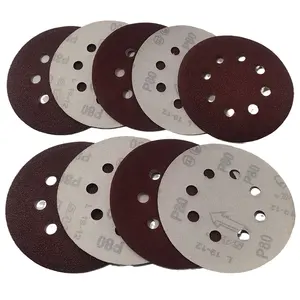 Red sand 5-inch 8-hole grinding wheel 125mm hook and ring sanding disc 120 grit sandpaper grinder circular sandpaper