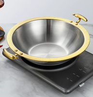 Marmite à fondue commerciale en acier inoxydable 304 doré, à double compartiment, pour cuisinière à induction et cuisinière à gaz (double usage)