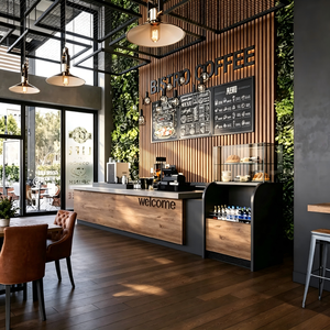 Mostrador de Café de Madera Personalizado |   Muebles de Café con Iluminación LED para Diseño de Interiores |   Mobiliario a Medida para Cafeterías, Diseño de Cafeterías - Product Image 1