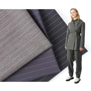 High quality polyester rayon spandex blend white &black stripe linen fabric for men suit